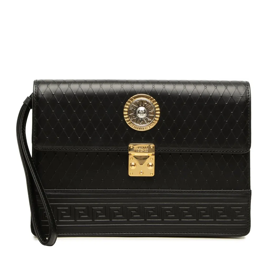 Versace Leather Medusa Sunburst Clutch Black Leather Good - Front View