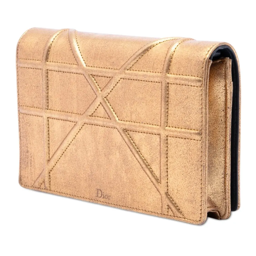 Dior Metallic Calfskin Diorama Wallet on Chain Gold Leather Very good - Back View