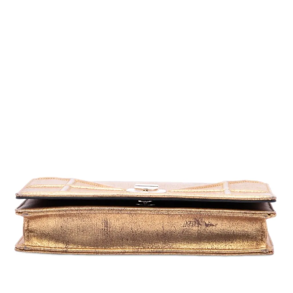 Dior Metallic Calfskin Diorama Wallet on Chain Gold Leather Very good - Inside View