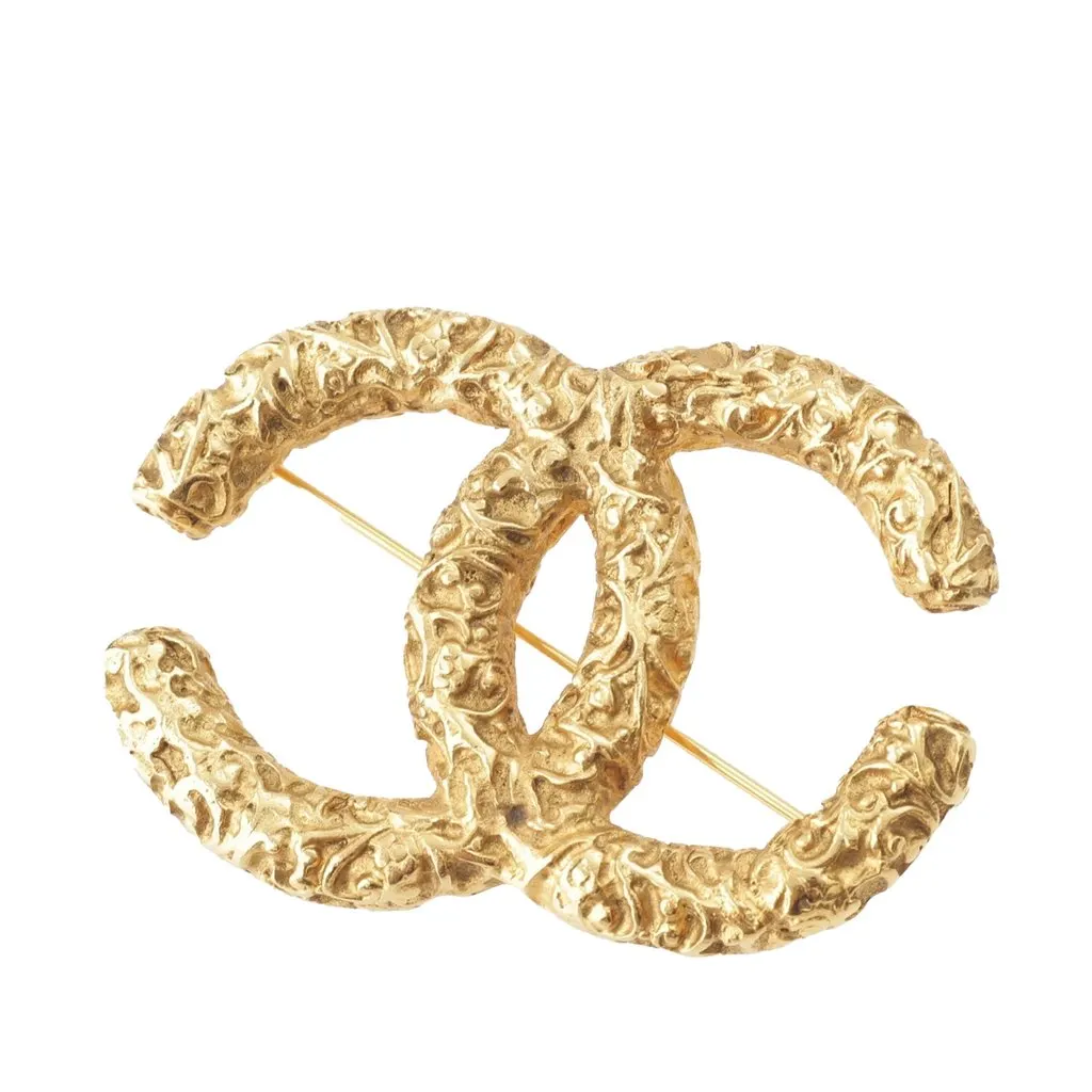Chanel CC Gold Plated Lava Brooch Gold Metal Very good - Front View