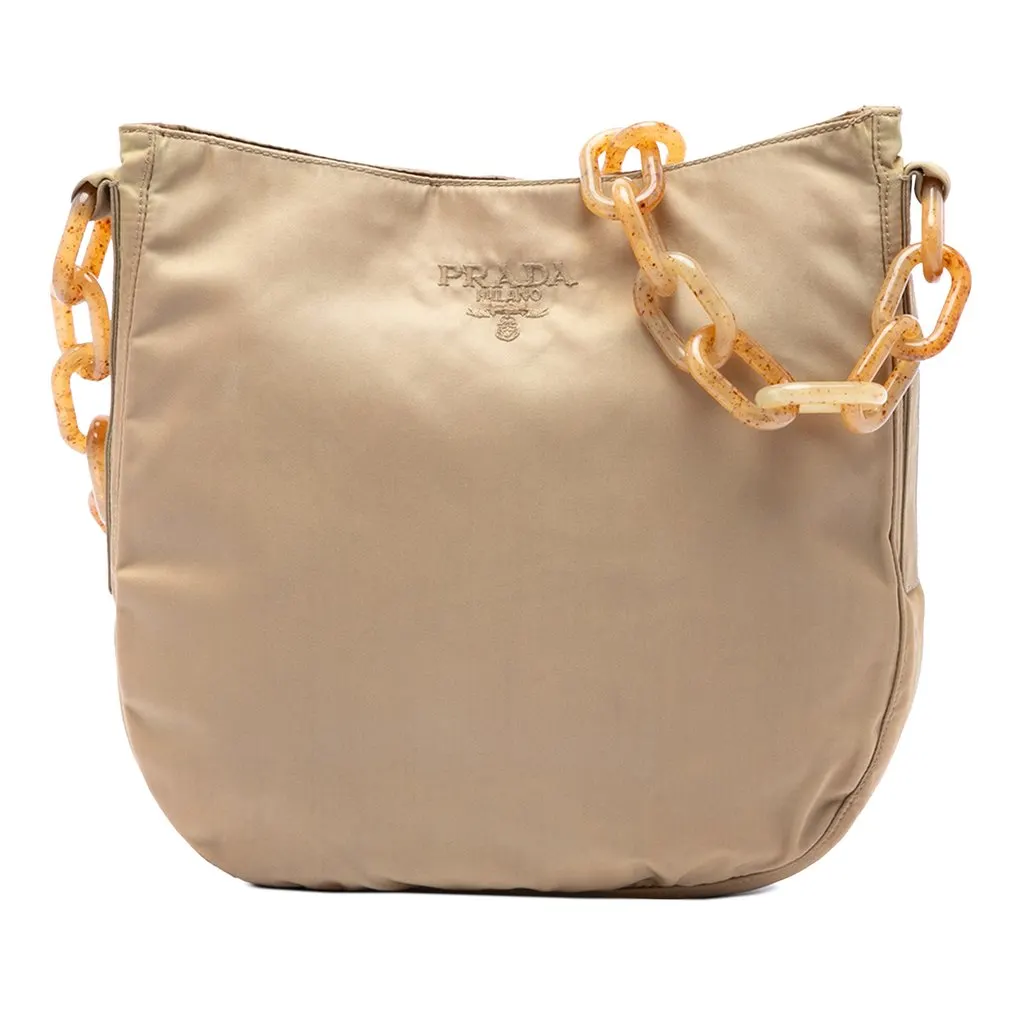 Prada Tessuto Resin Chain Shoulder Bag Beige Polyamide Good - Front View