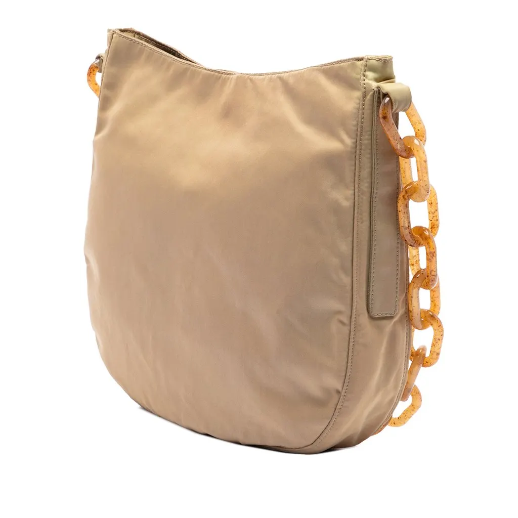 Prada Tessuto Resin Chain Shoulder Bag Beige Polyamide Good - Back View