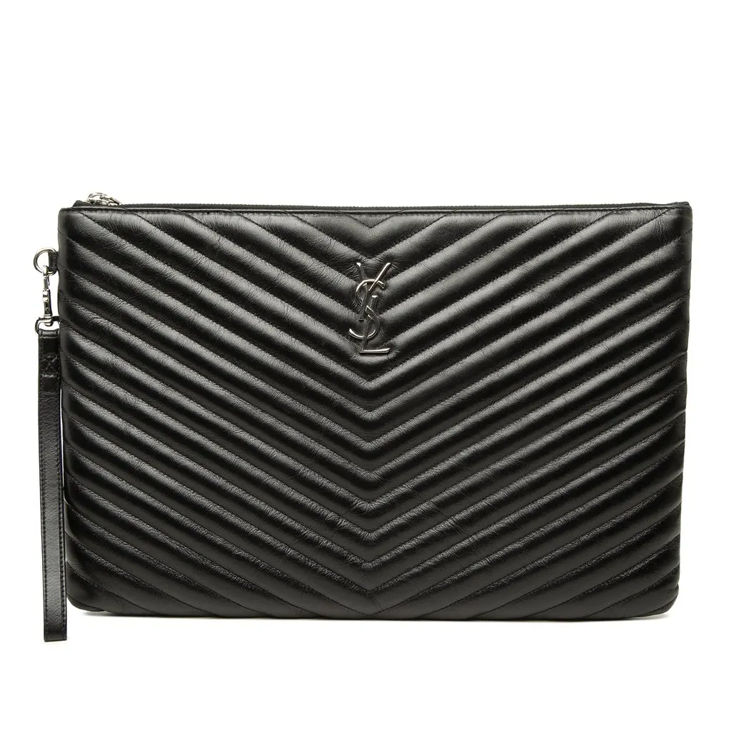 Saint Laurent Chevron Leather Monogram Document Holder