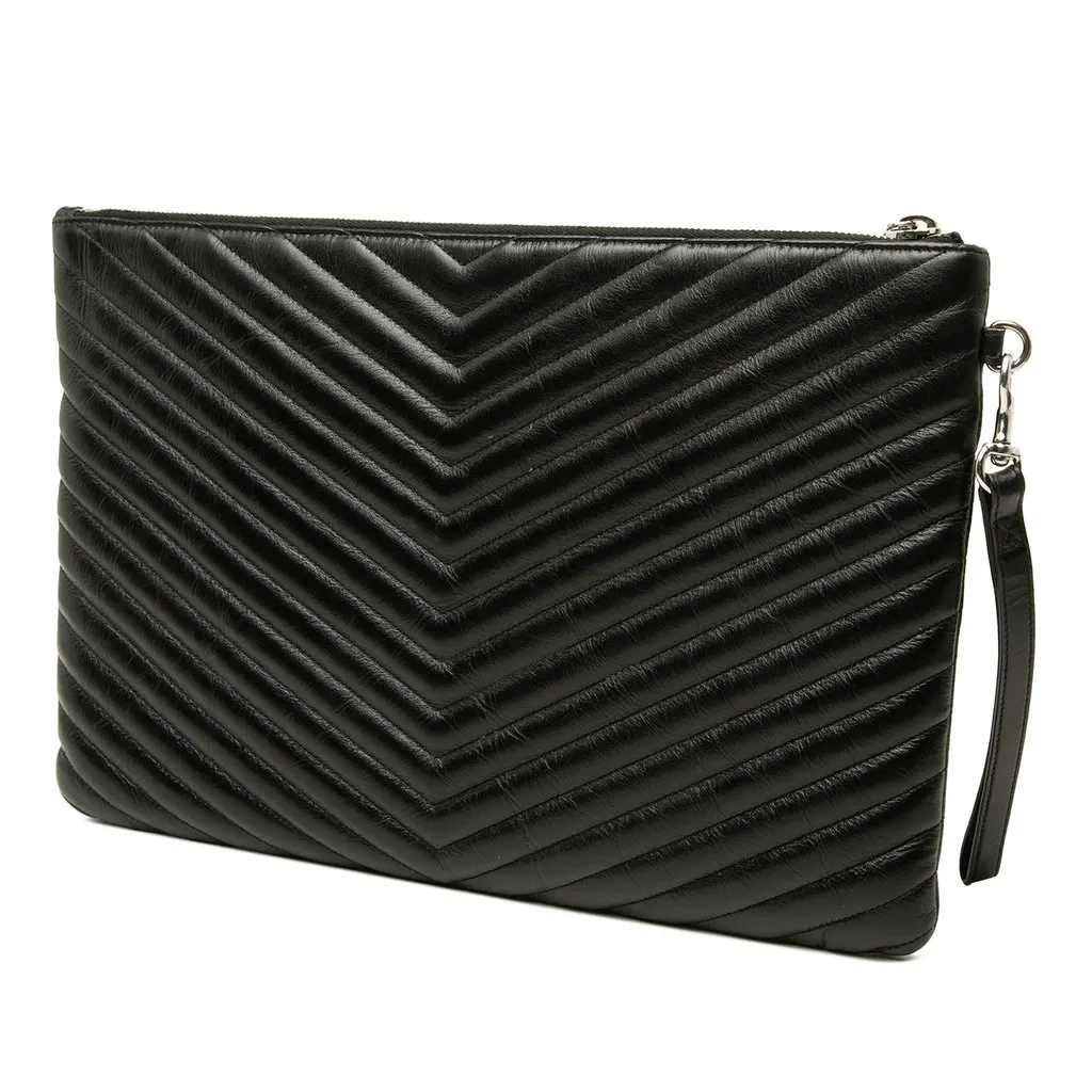Saint Laurent Chevron Leather Monogram Document Holder Black Leather Very good - Back View