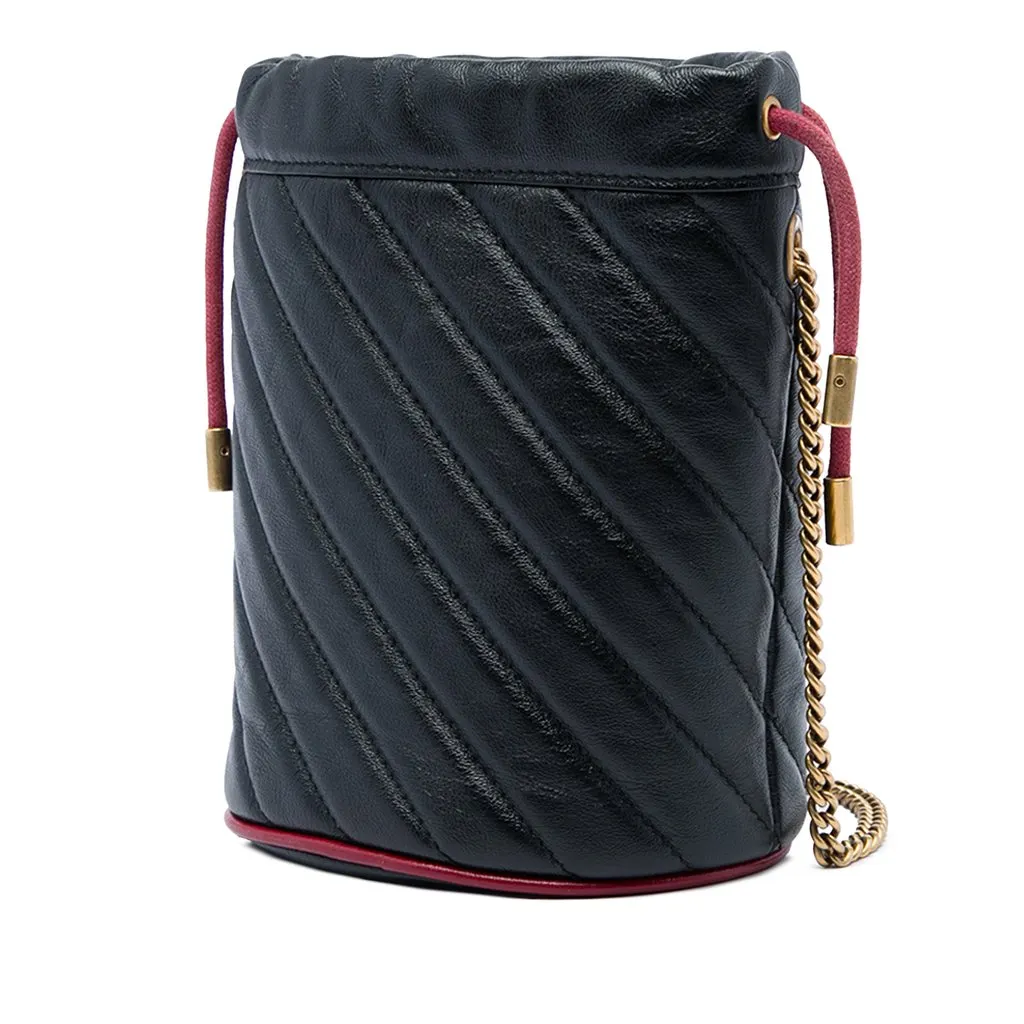 Gucci Mini GG Marmont Matelasse Diagonal Leather Torchon Bucket Bag Black Leather Very good - Back View