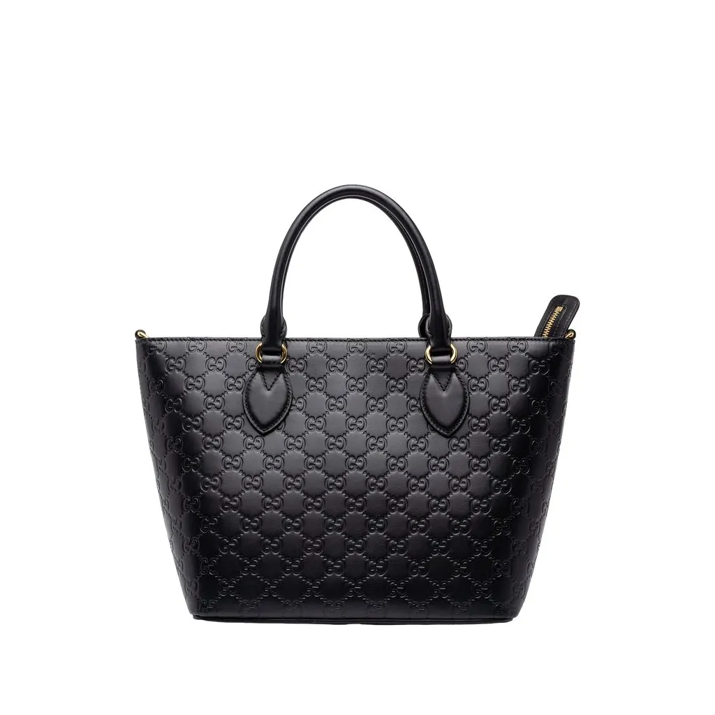 Gucci Small Guccissima Convertible Tote Black Leather Good - Front View