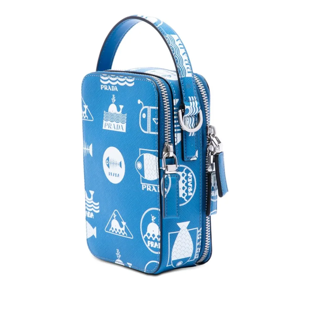 Prada Saffiano Whale Brique Vertical Crossbody Blue Leather Very good - Back View