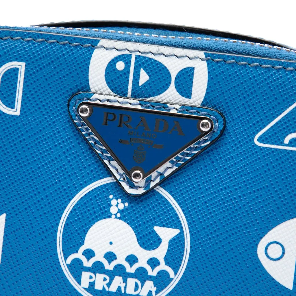 Prada Saffiano Whale Brique Vertical Crossbody Blue Leather Very good - Box View