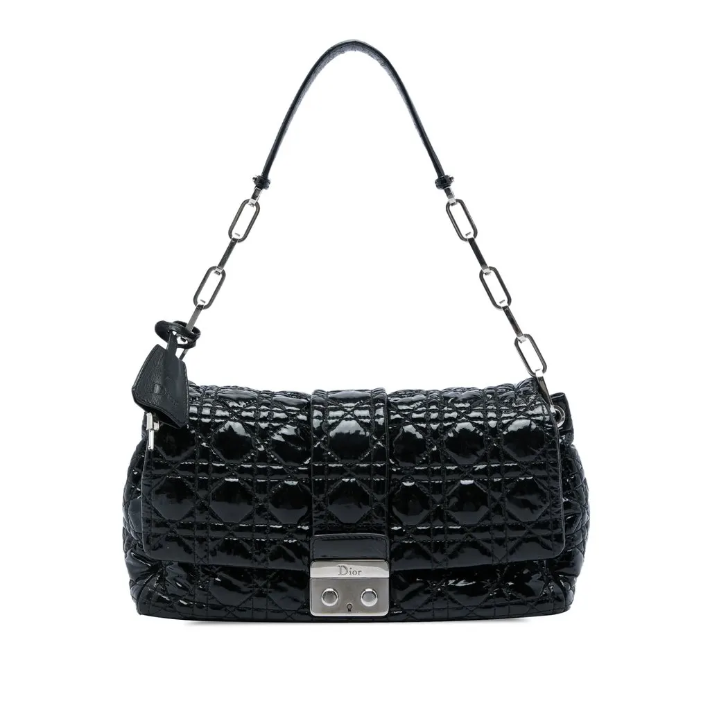 Dior Patent Cannage New Lock Shoulder Bag Black Leather Good - Front View