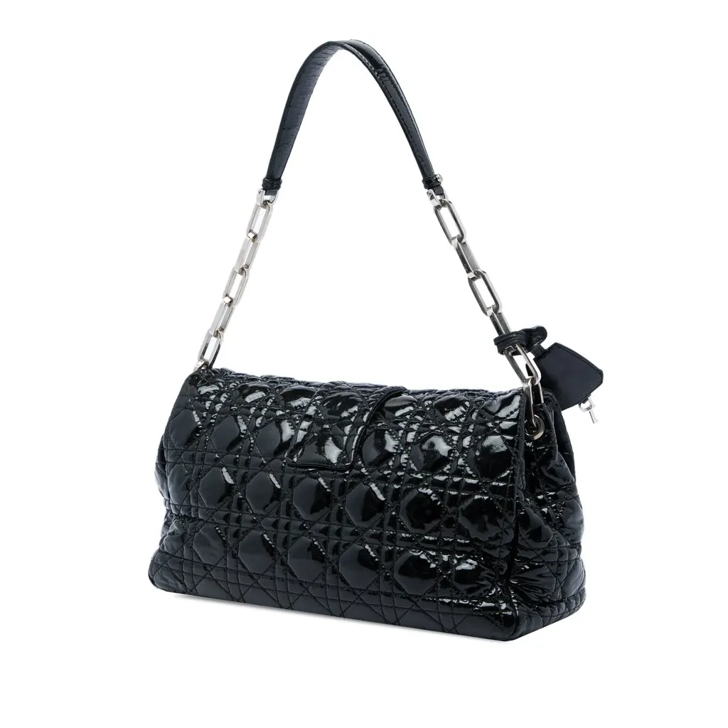 Dior Patent Cannage New Lock Shoulder Bag Black Leather Good - Back View