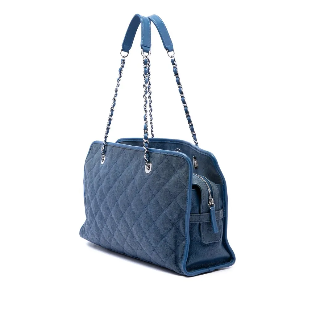 Chanel Quilted Caviar French Riviera Tote Blue Leather Very good - Back View