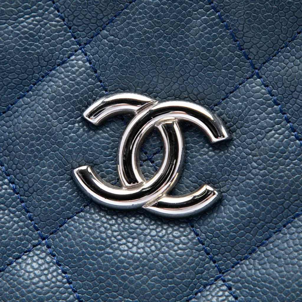 Chanel Quilted Caviar French Riviera Tote Blue Leather Very good - Box View