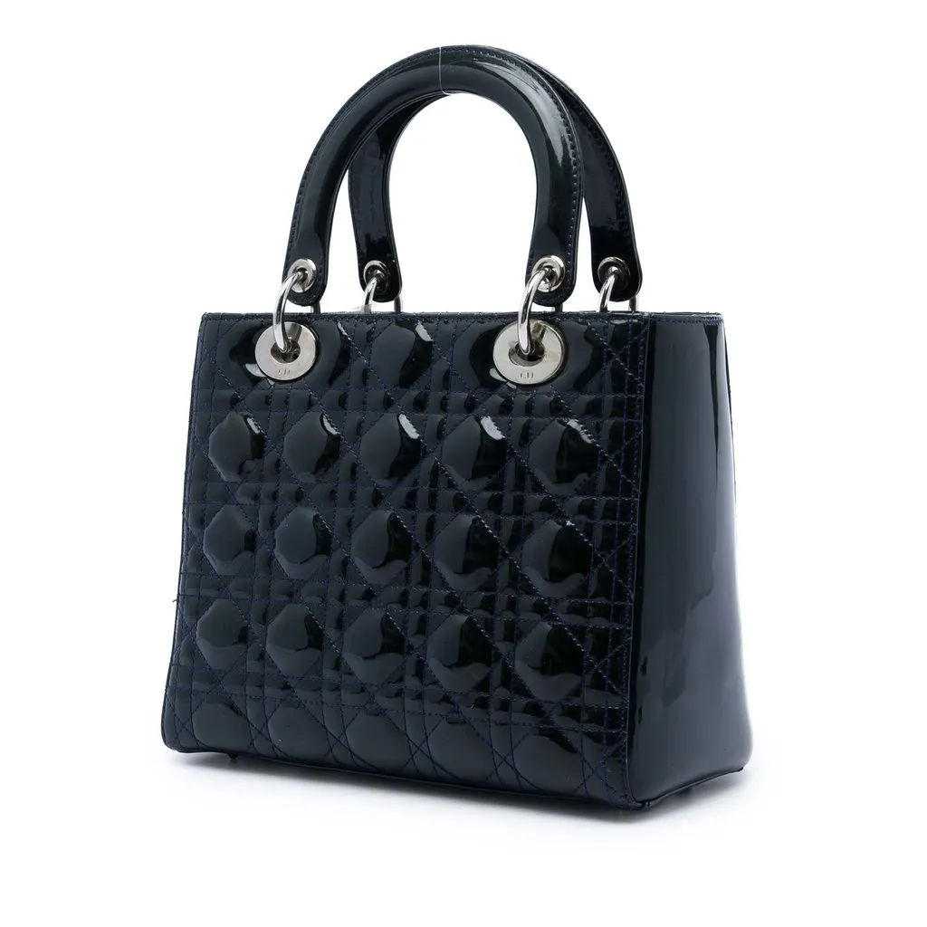 Dior Medium Patent Cannage Lady Dior Blue Leather Good - Back View