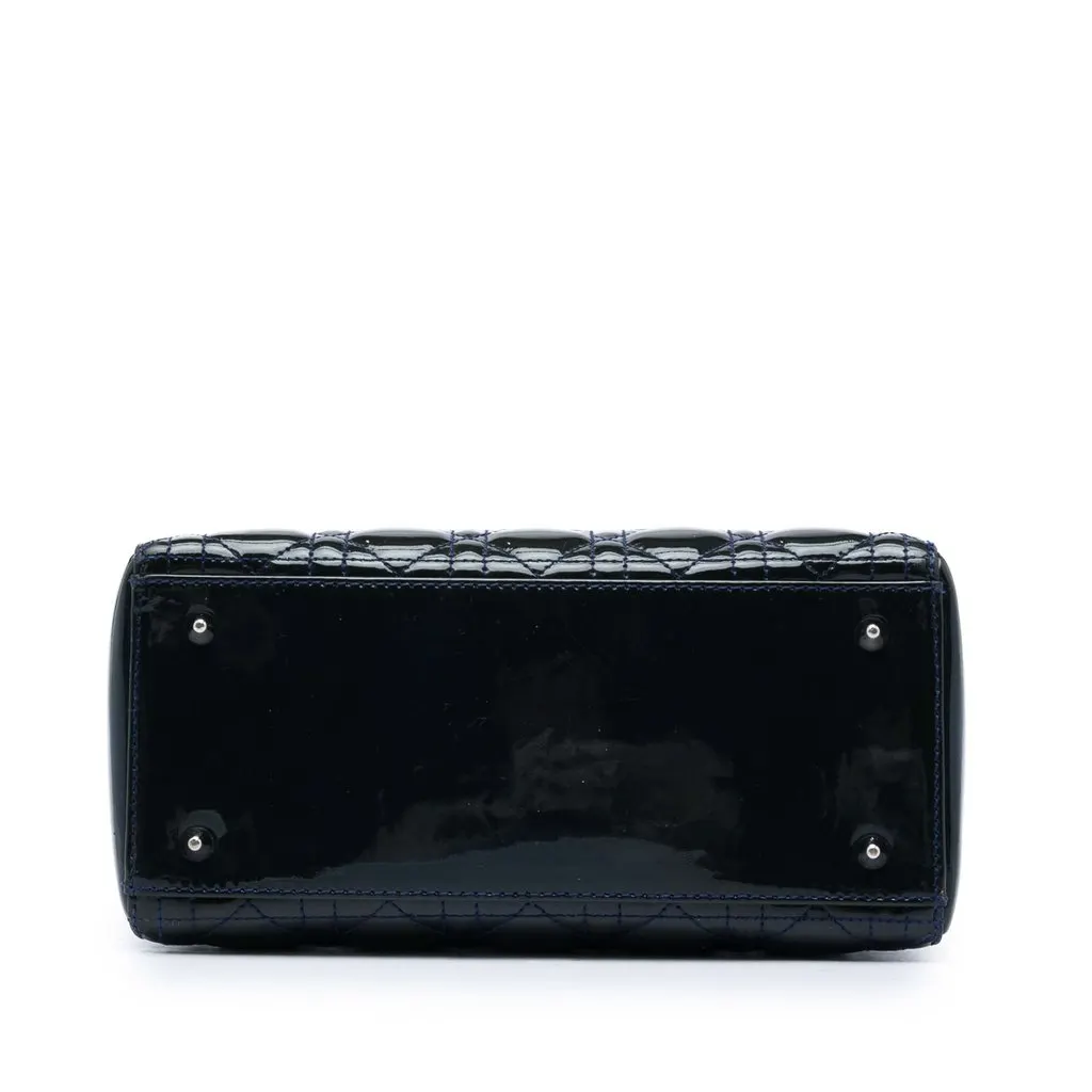 Dior Medium Patent Cannage Lady Dior Blue Leather Good - Inside View
