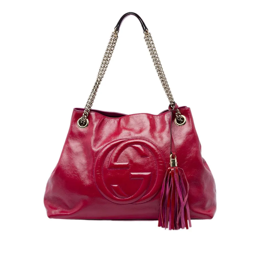Gucci Medium Patent Soho Chain Tote Pink Leather Good - Front View