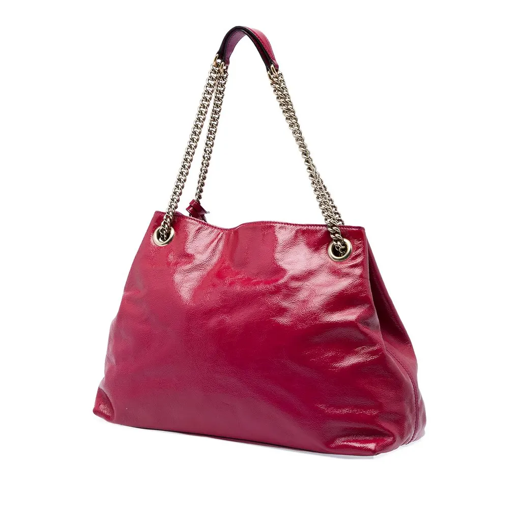 Gucci Medium Patent Soho Chain Tote Pink Leather Good - Back View