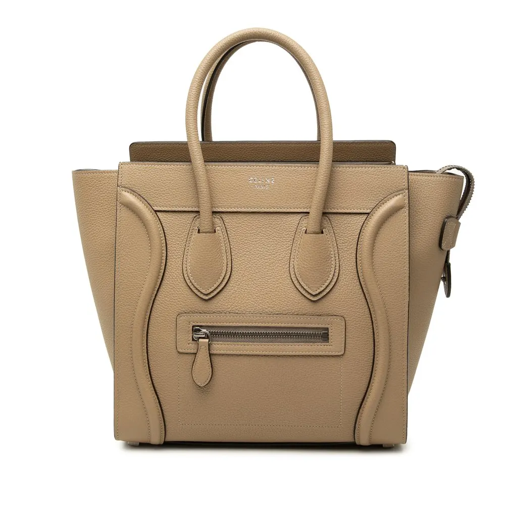 Celine Micro Drummed Calfskin Luggage Tote Beige Leather Very good - Front View