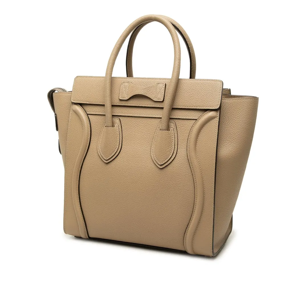 Celine Micro Drummed Calfskin Luggage Tote Beige Leather Very good - Back View