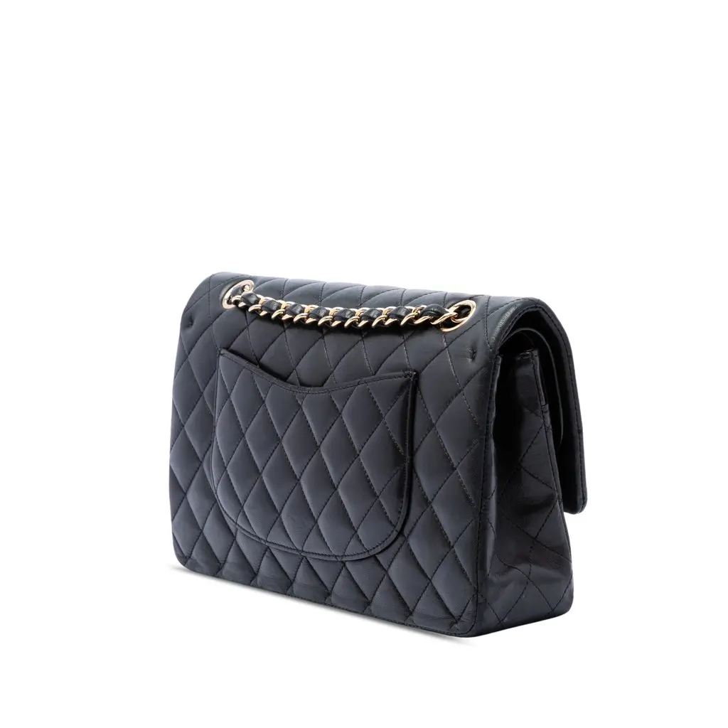 Chanel Medium Classic Lambskin Double Flap Black Leather Very good - Back View