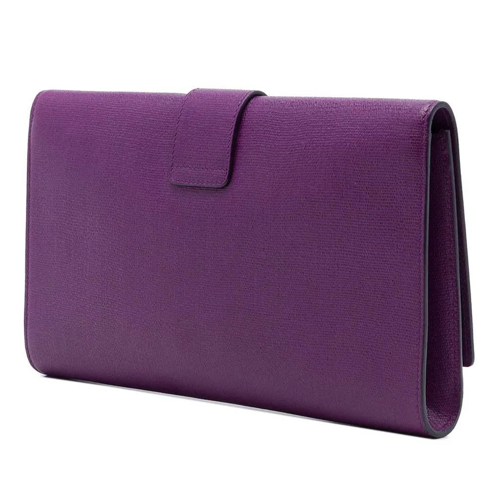 Saint Laurent Textured Leather Chyc Ligne Clutch Purple Leather Good - Back View