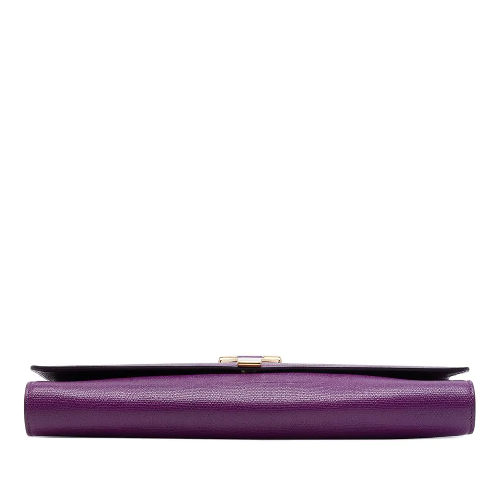 Saint Laurent Textured Leather Chyc Ligne Clutch Purple Leather Good - Inside View