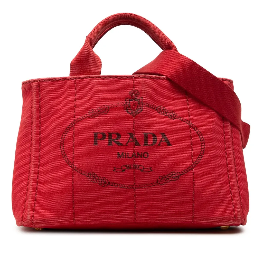 Prada Small Canvas Canapa Logo Tote Red Very good - Front View