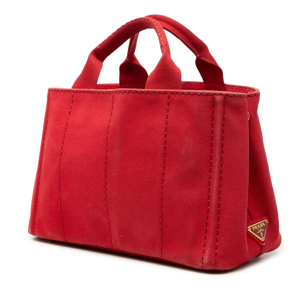 Prada Small Canvas Canapa Logo Tote Red Very good - Back View