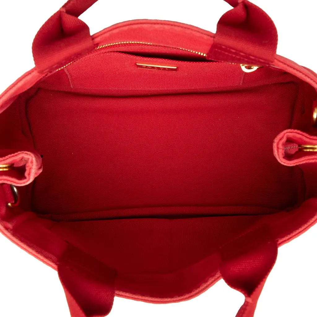 Prada Small Canvas Canapa Logo Tote Red Very good - Model View