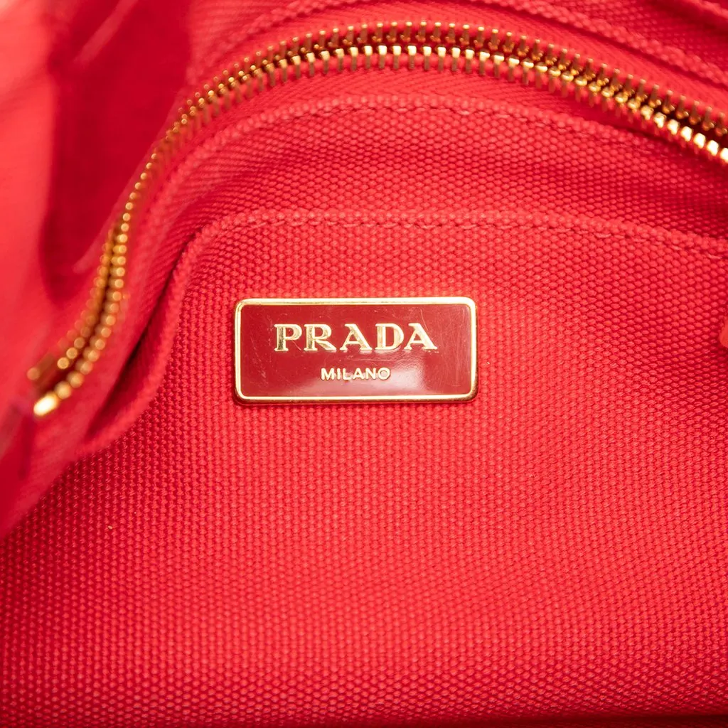 Prada Small Canvas Canapa Logo Tote Red Very good - Box View