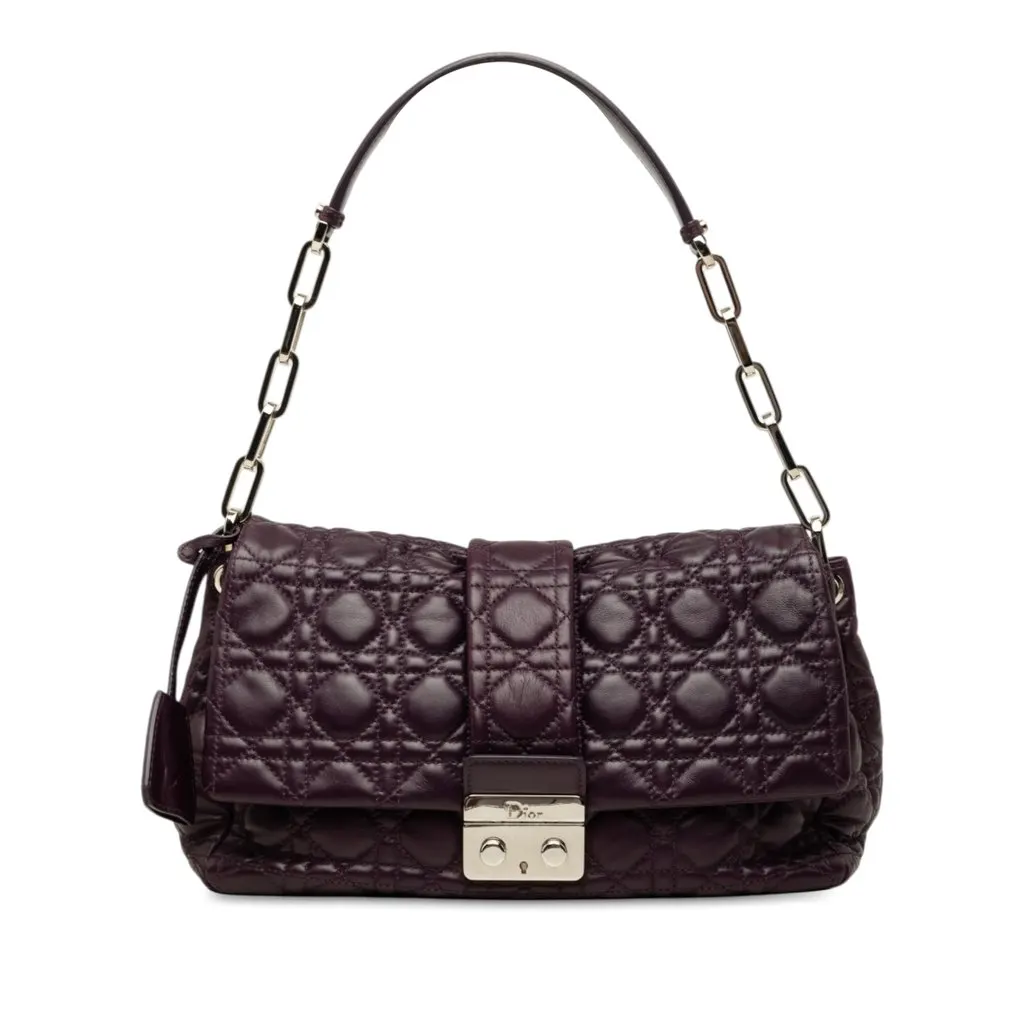 Dior Lambskin Cannage New Lock Shoulder Bag Purple Leather Very good - Front View