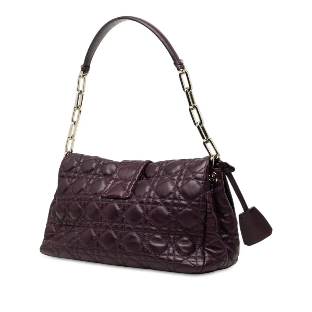 Dior Lambskin Cannage New Lock Shoulder Bag Purple Leather Very good - Back View