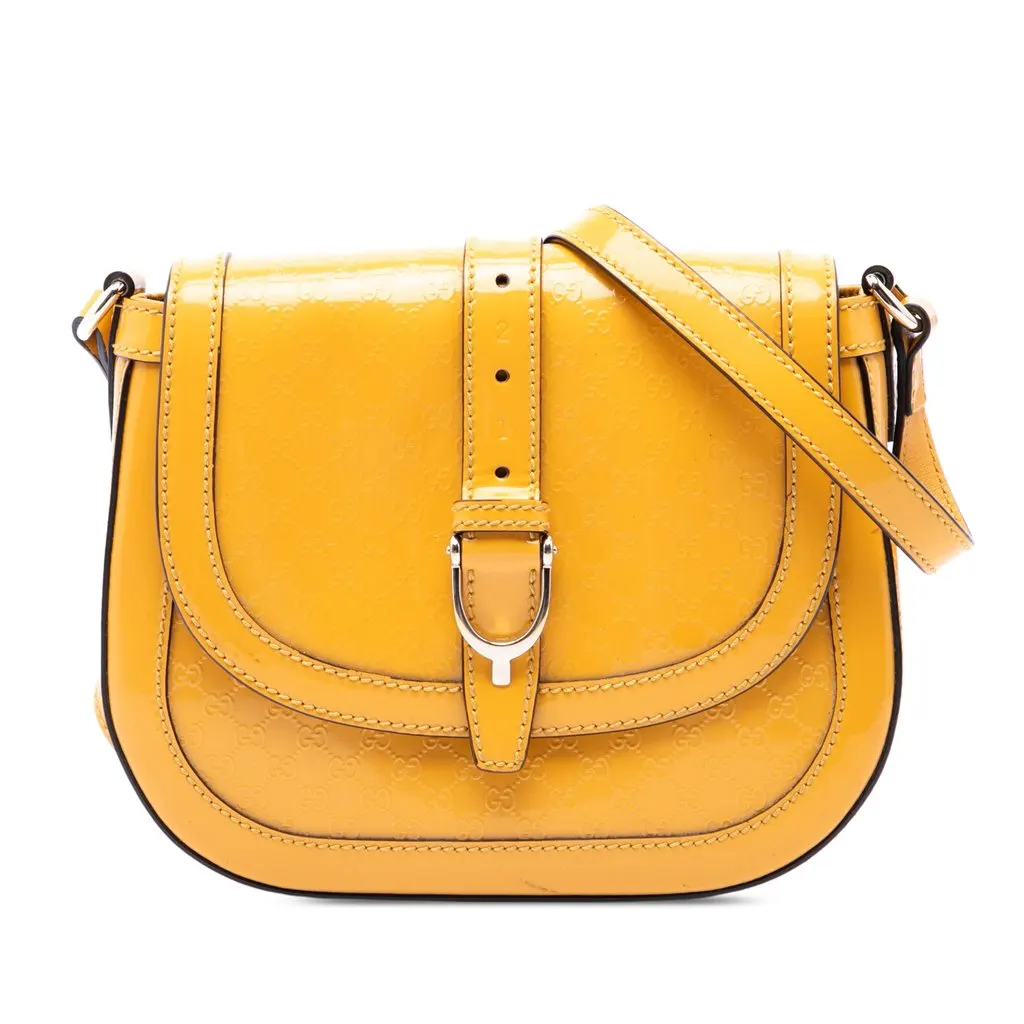Gucci Small Microguccissima Patent Stirrup Crossbody Yellow Leather Very good - Front View