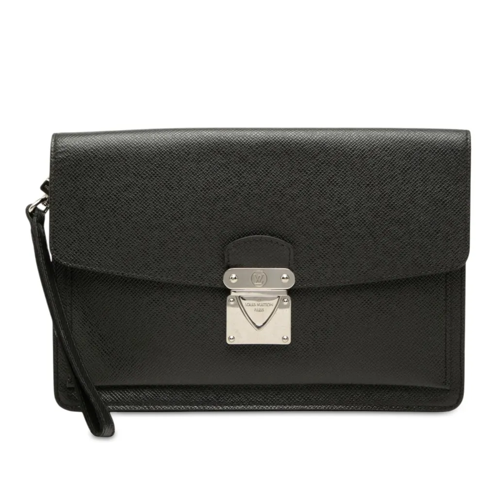 Louis Vuitton Taiga Belaia Clutch Black Leather Very good - Front View