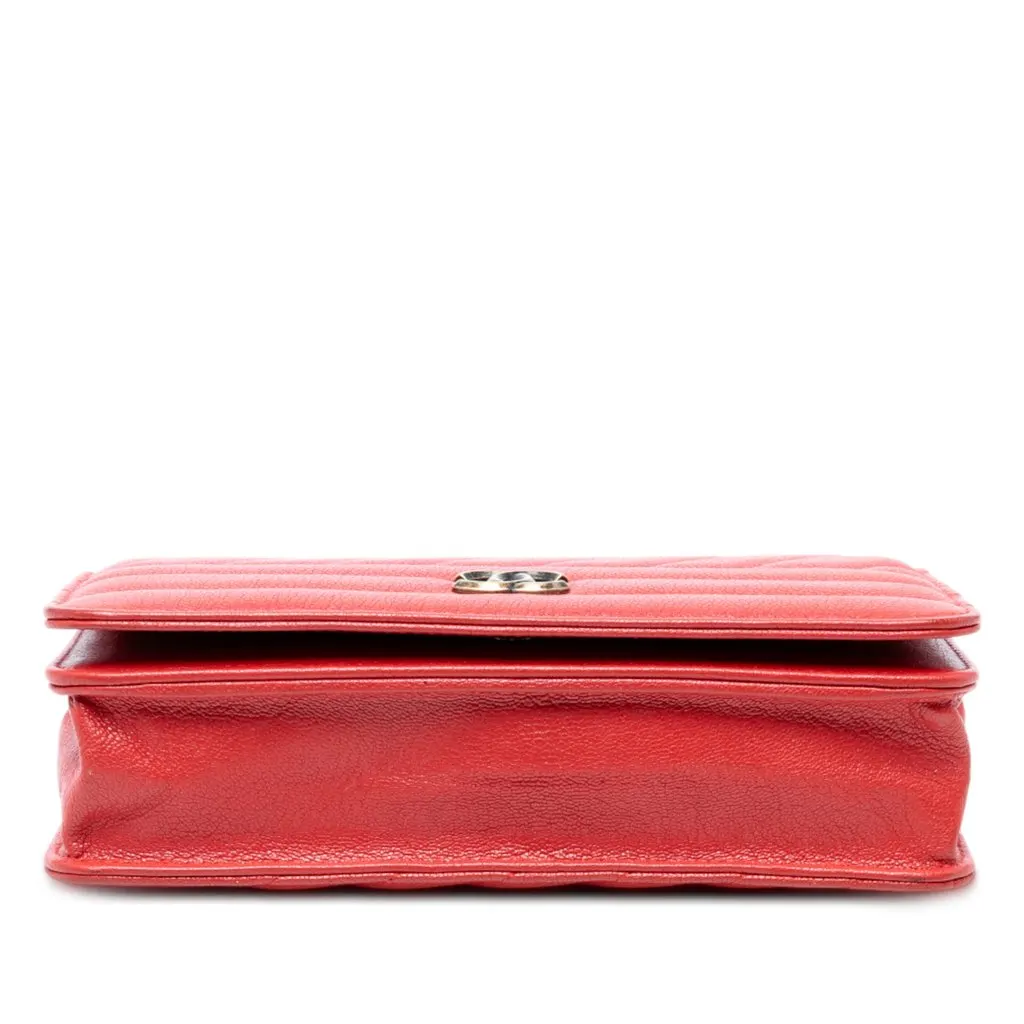 Chanel CC Diagonal Quilted Goatskin Wallet On Chain Red Leather Very good - Inside View