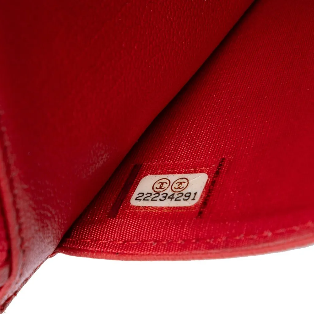 Chanel CC Diagonal Quilted Goatskin Wallet On Chain Red Leather Very good - Box View
