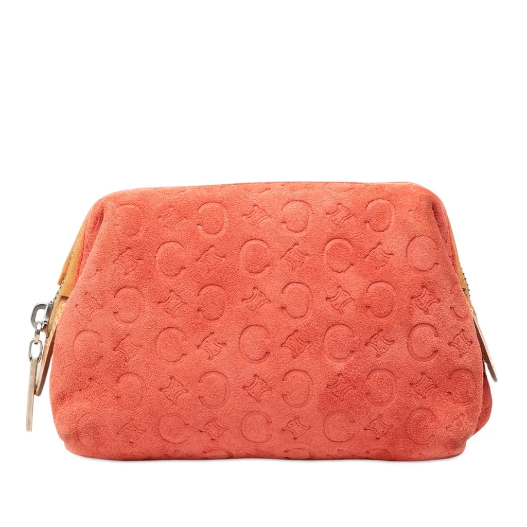 Celine C Macadam Suede Pouch Orange Leather Very good - Front View