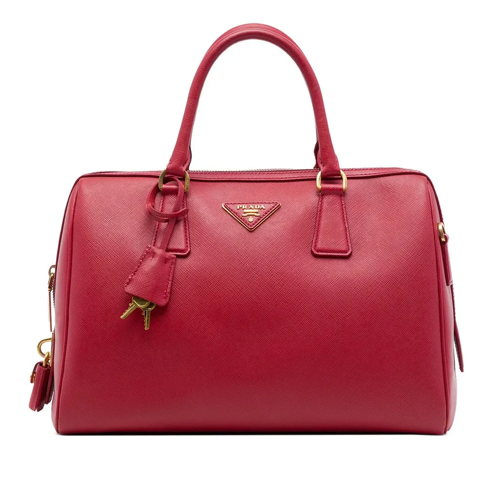 Prada Saffiano Lux Convertible Bowler Bag Red Leather Very good - Front View