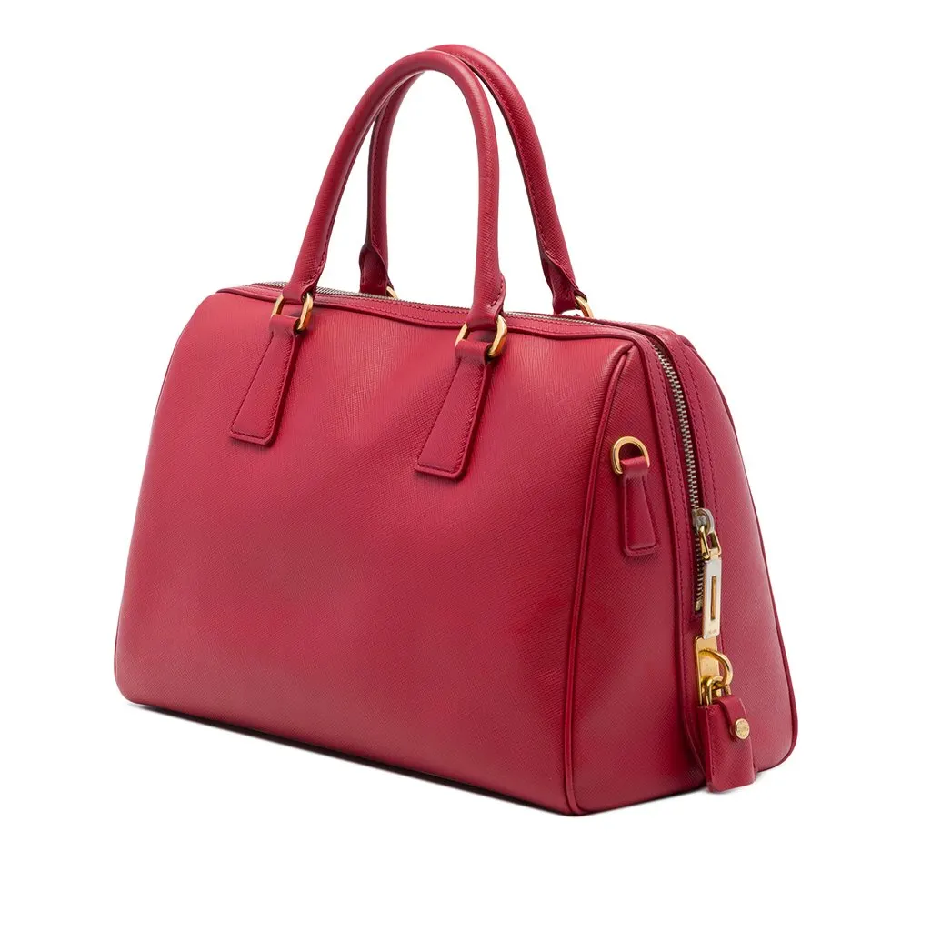 Prada Saffiano Lux Convertible Bowler Bag Red Leather Very good - Back View