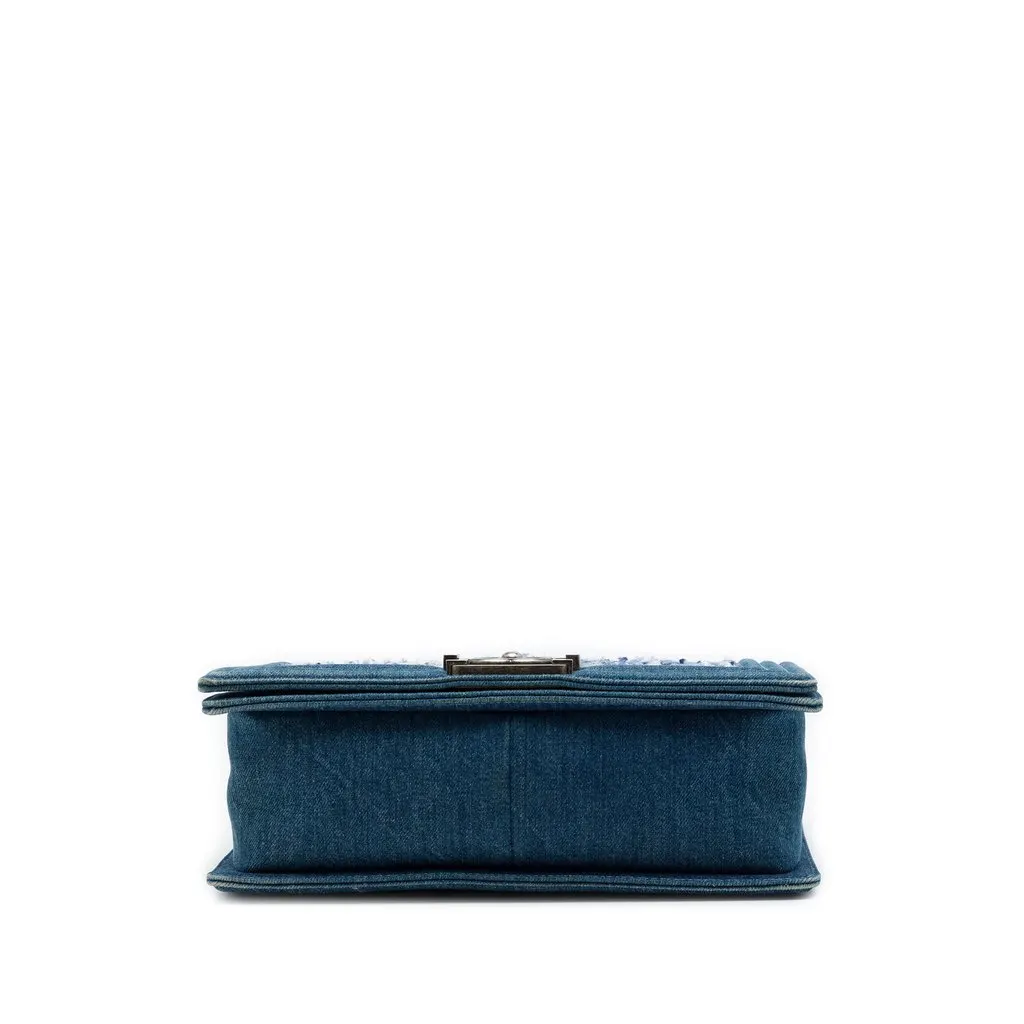 Chanel Old Medium Quilted Denim and Tweed Boy Flap Blue Tweed Very good - Inside View
