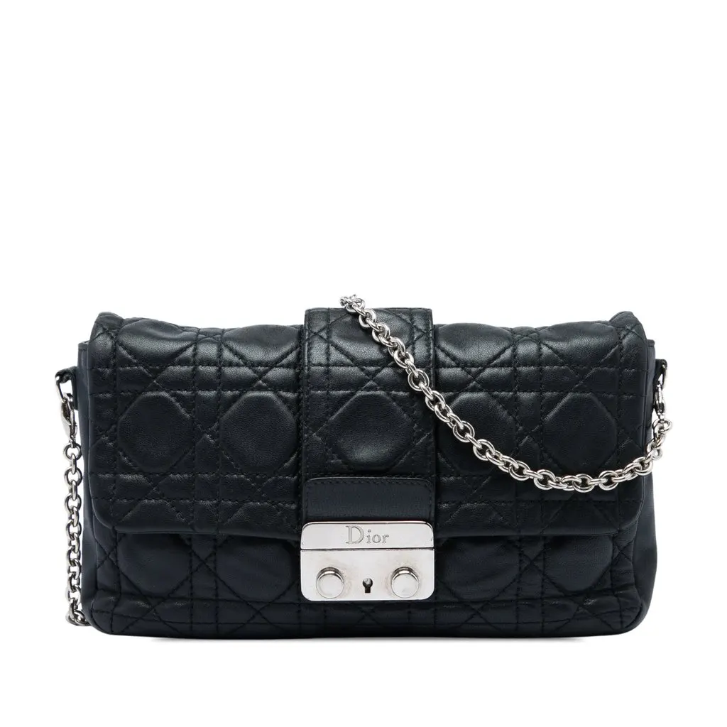 Dior Lambskin Cannage New Lock Pouch Black Leather Very good - Front View