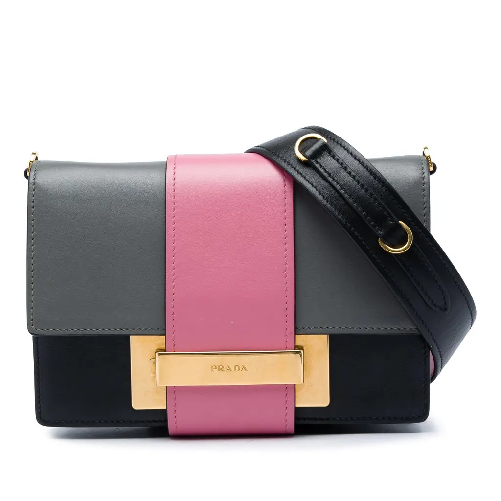 Prada Tricolor City Calf Ribbon Crossbody Black Leather Very good - Front View