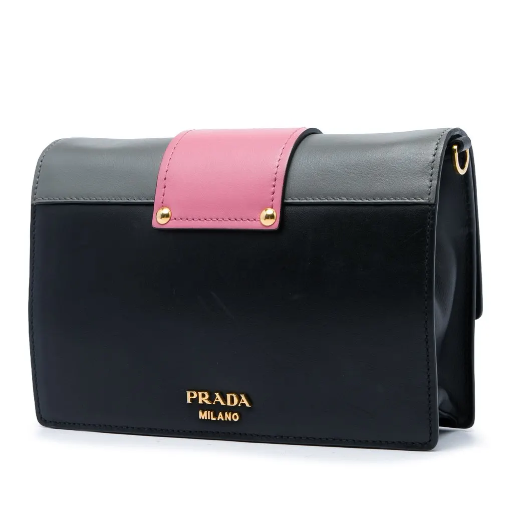 Prada Tricolor City Calf Ribbon Crossbody Black Leather Very good - Back View