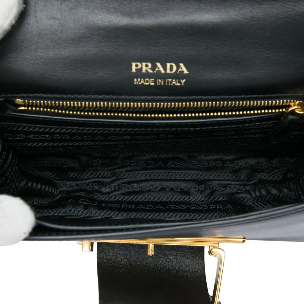 Prada Tricolor City Calf Ribbon Crossbody Black Leather Very good - Model View