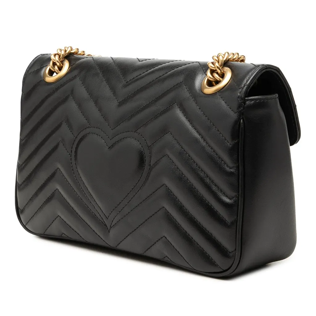 Gucci Medium GG Marmont Matelasse Calfskin Shoulder Bag Black Leather Very good - Back View