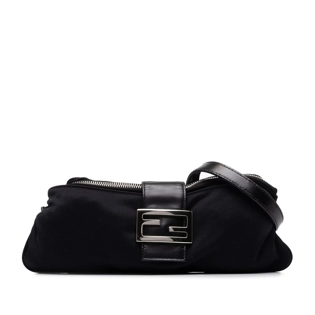 Fendi Jersey Baguette Crossbody Black Cotton Good - Front View