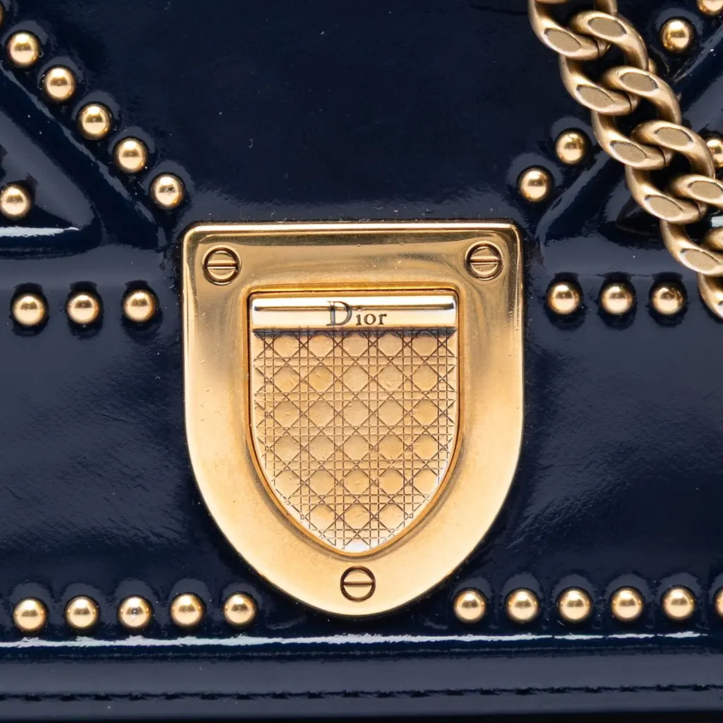 Dior Patent Studded Diorama Top Handle Wallet on Chain Blue Leather Very good - Box View