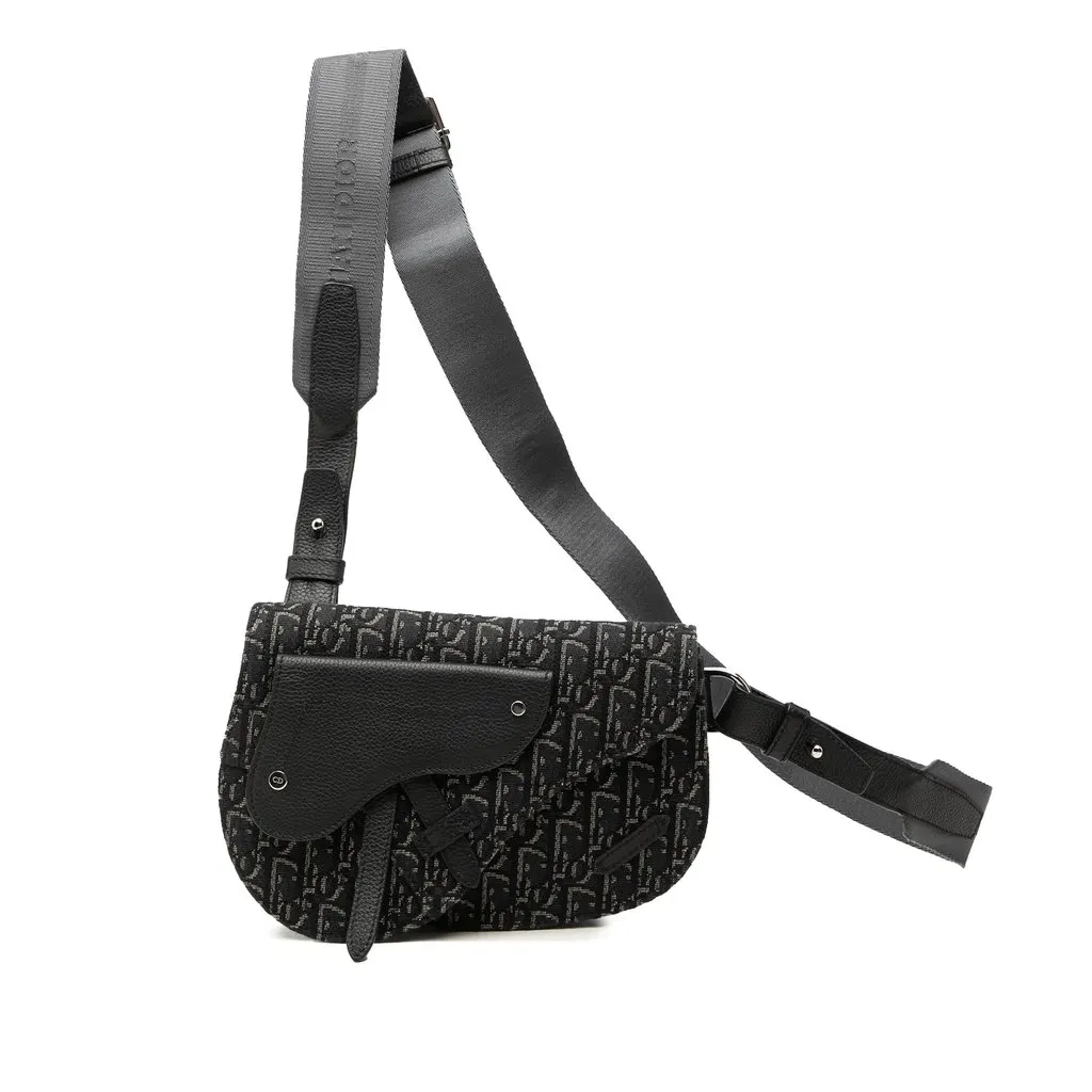 Dior Oblique Canvas Saddle Messenger Bag Black Very good - Front View