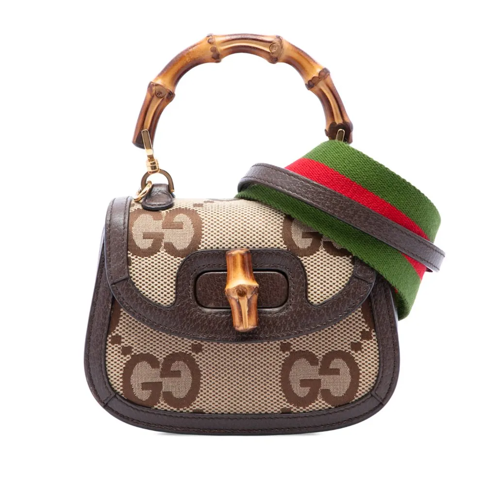 Gucci Mini Jumbo GG Canvas 1947 Bamboo Top Handle Bag Beige Canvas Very good - Front View