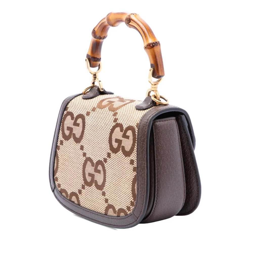 Gucci Mini Jumbo GG Canvas 1947 Bamboo Top Handle Bag Beige Canvas Very good - Back View