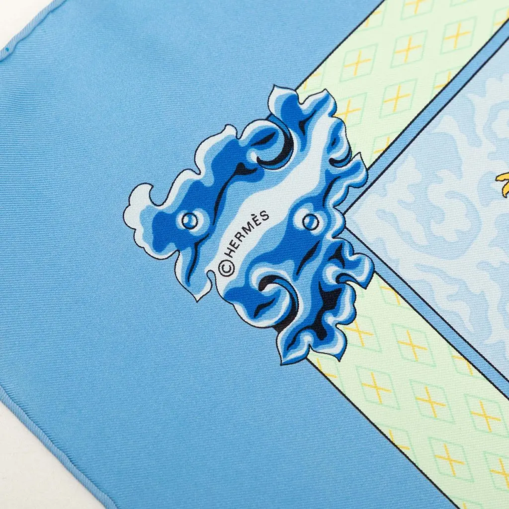 Hermès Nikko Silk Scarf 90 Blue Very good - Box View